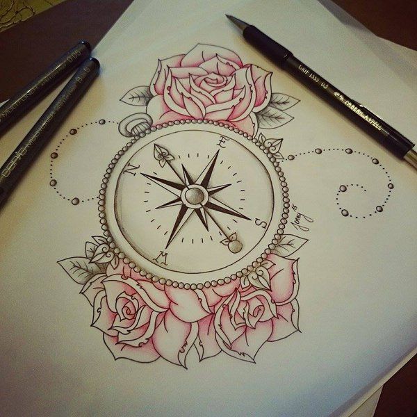 600x600 Drawn Pocket Watch Compass Rose - Compass Rose Sketch