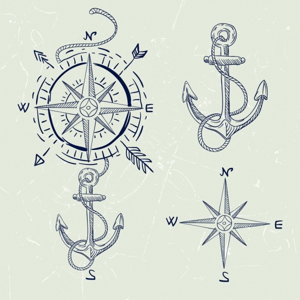 600x600 Compass Design Elements Handdrawn Classical Sketch Various Symbols - Compass Sketch