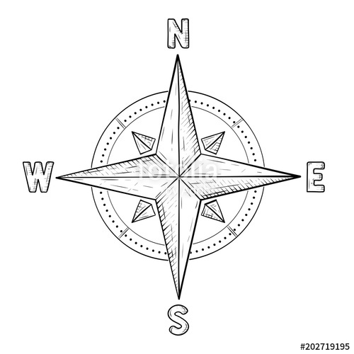 500x500 Compass Rose With Cardinal Points. Hand Drawn Sketch Stock Image - Compass Sketch