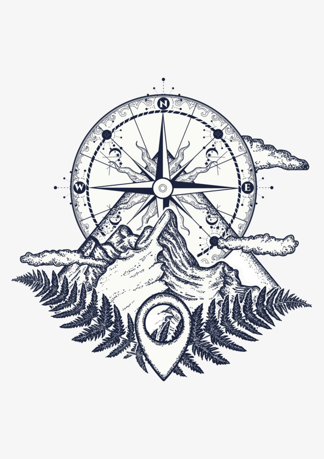 650x919 Sketch Compass, Pointer, Leaves, Mountains Png Image And Clipart - Compass Sketch