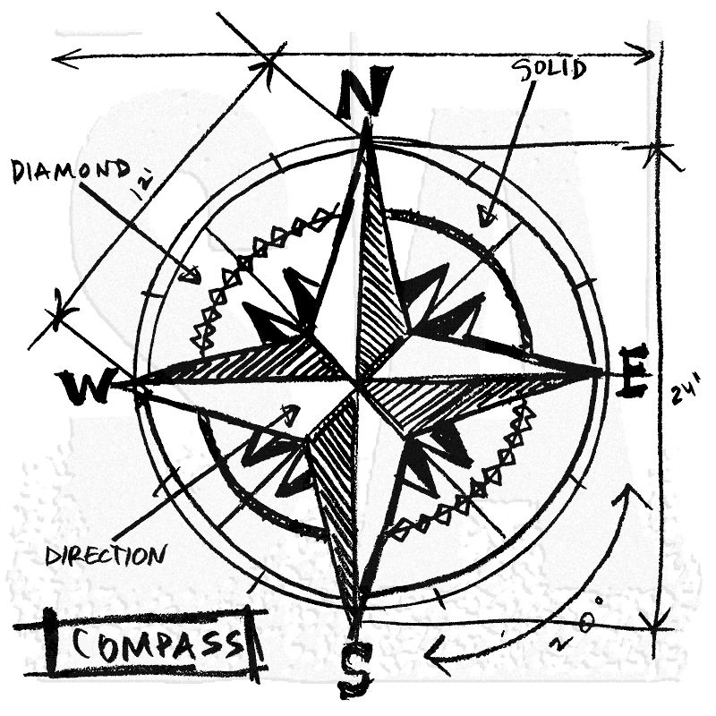 800x800 Tim Holtz Wood Mounted Stamp - Compass Sketch