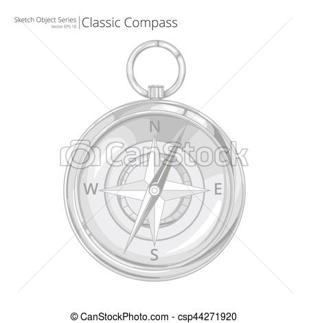 450x470 Vector Compass. Sketch Style Vector Illustration Of A Compass. - Compass Sketch