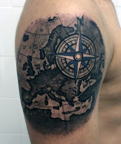 484x578 70 Compass Tattoo Designs For Men - Compass Tattoo Sketch