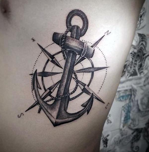 600x614 110 Best Compass Tattoo Designs - Compass Tattoo Sketch