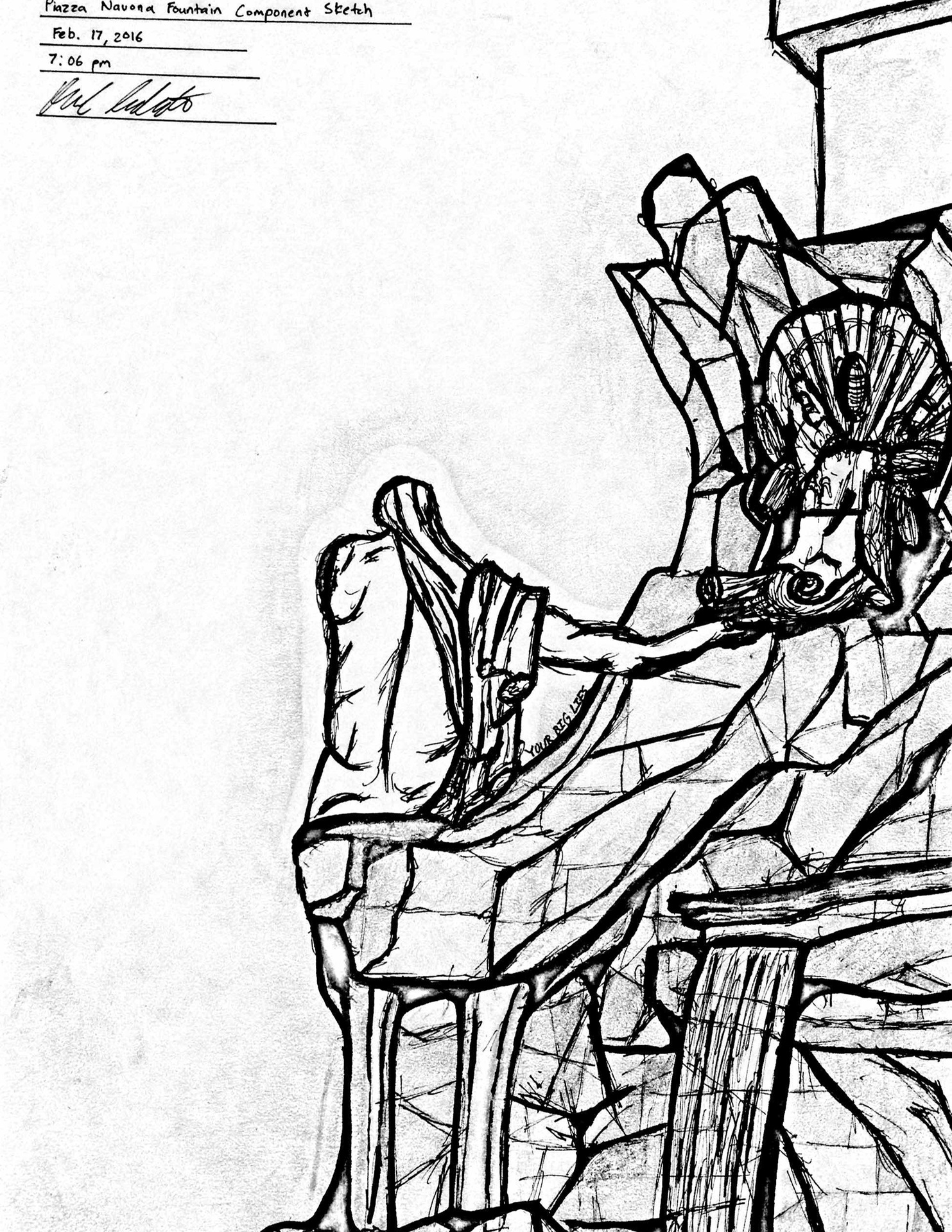 1483x1919 Piazza Navona Fountain Component Sketch - Component Sketch