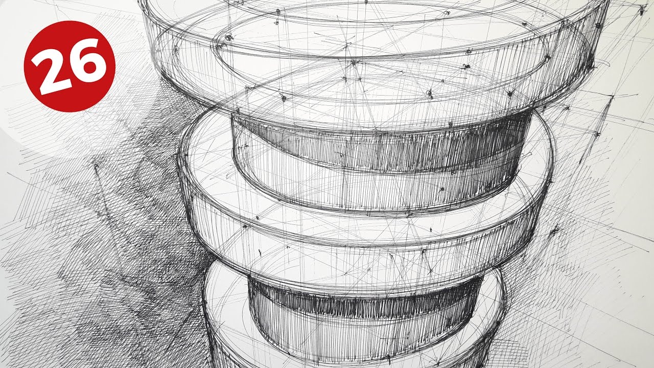 1280x720 Drawing Rings Tower Composition Daily Architecture Sketches - Composition Sketches