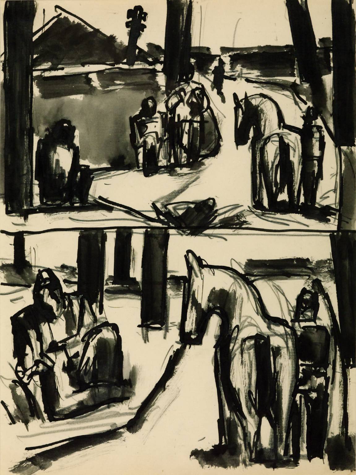 1151x1536 Two Separate Sketches For Whole Composition, Pony - Composition Sketches