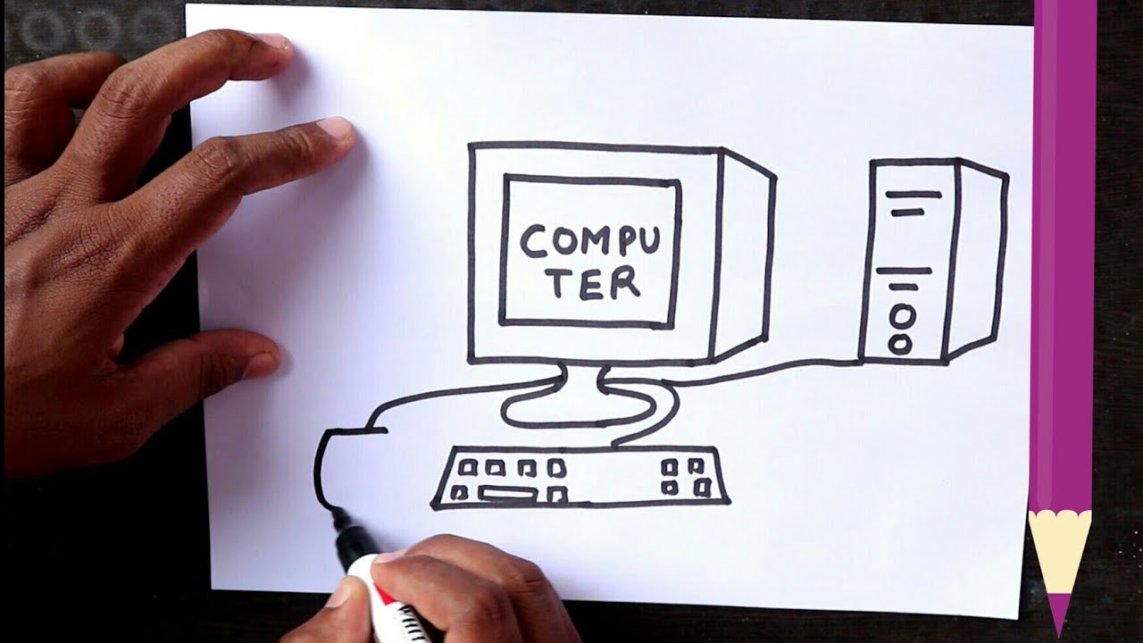 1280x720 Hindi ] How To Draw Cute Computer From Mathsmatical Shapes Step By - Compu Sketch