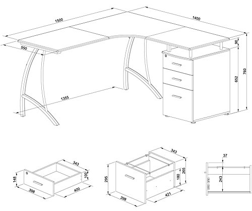 500x418 Large Corner Computer Desk With 3 Drawers And A4 Filing Matching - Computer Desk Sketch