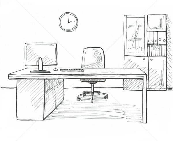 Computer Desk Sketch at PaintingValley.com | Explore collection of ...