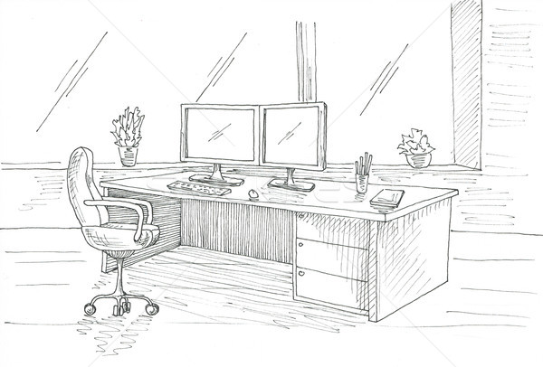 600x406 Workplace - Computer Desk Sketch