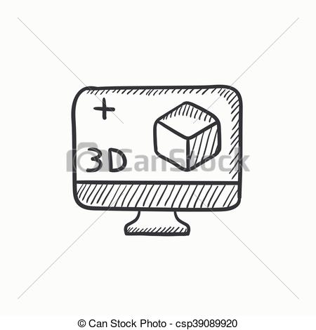 450x470 Computer Monitor With 3d Box Sketch Icon. Computer Monitor - Computer Monitor Sketch