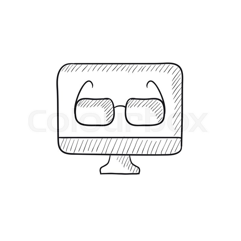 800x800 Glasses On Computer Monitor Vector Sketch Icon Isolated On - Computer Monitor Sketch