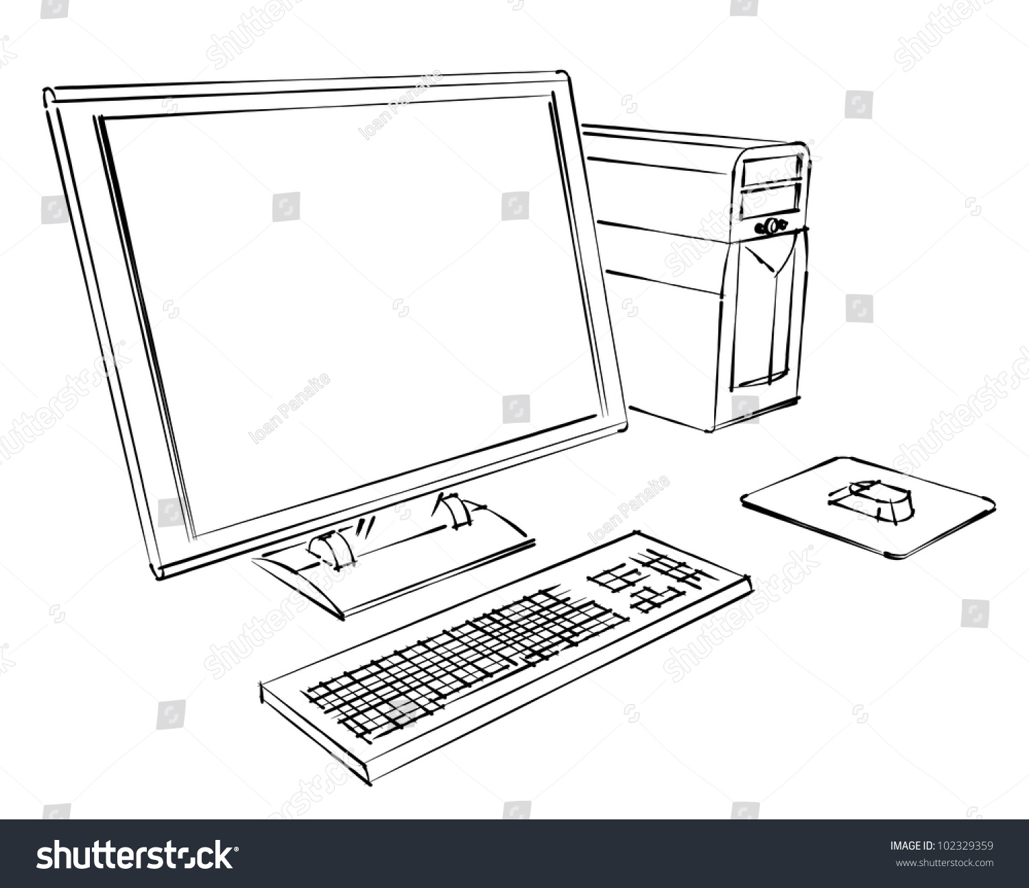Компьютер с колонками раскраска