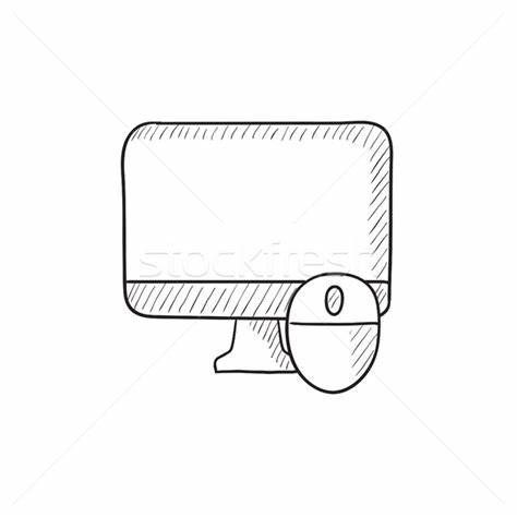 474x474 Computer Monitor Sketch. Crt Monitor In Line Art Clipart - Computer Monitor Sketch
