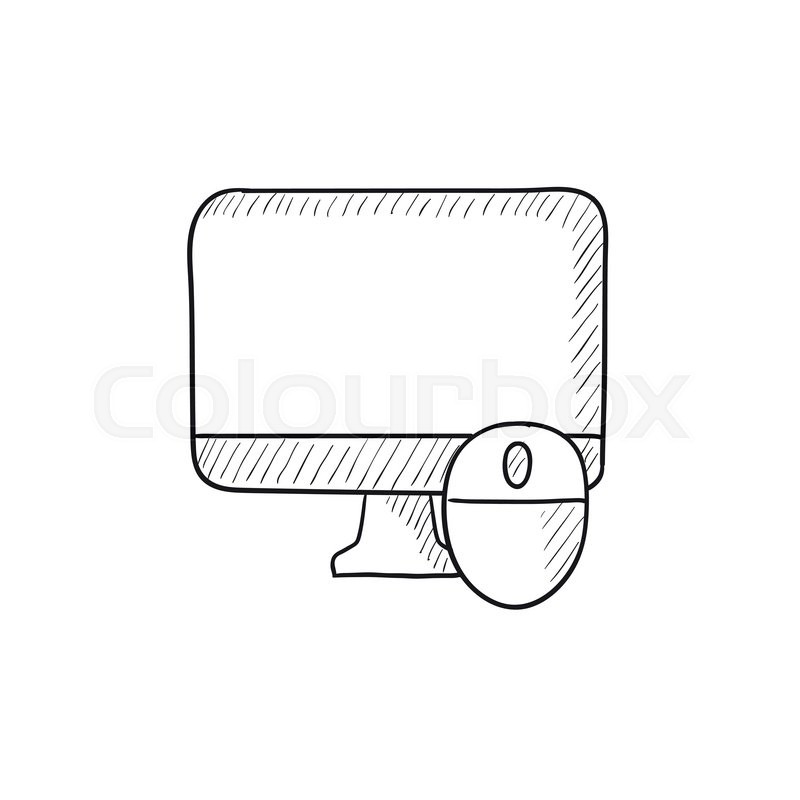 800x800 Computer Monitor And Mouse Vector Sketch Icon Isolated On - Computer Mouse Sketch