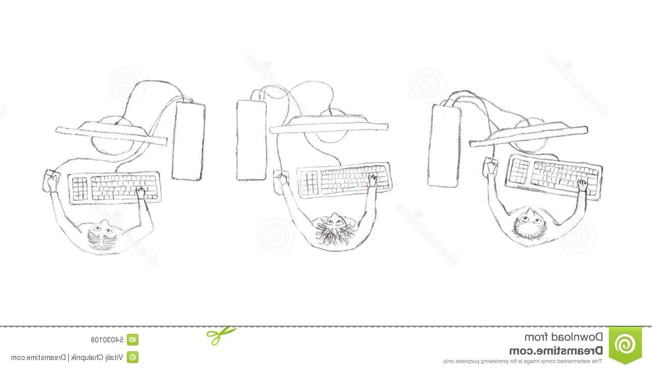 1300x740 Working On Computer In Office Pencil Drawing On Paper Stock - Computer Pencil Sketch