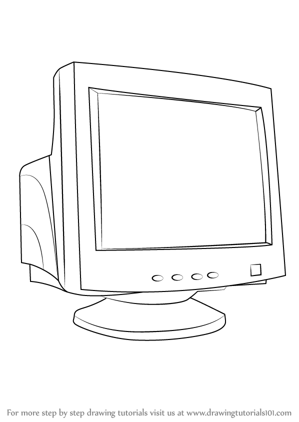 598x844 Learn How To Draw A Computer Monitor (Computers) Step By Step - Computer Screen Sketch