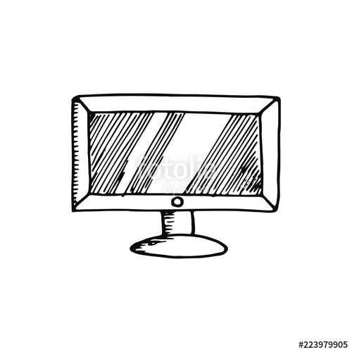 500x500 Computer Sketch Screen Isolated On White Background Stock Image - Computer Screen Sketch
