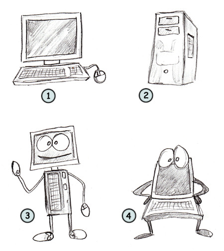450x503 Drawing A Cartoon Computer - Computer Sketch