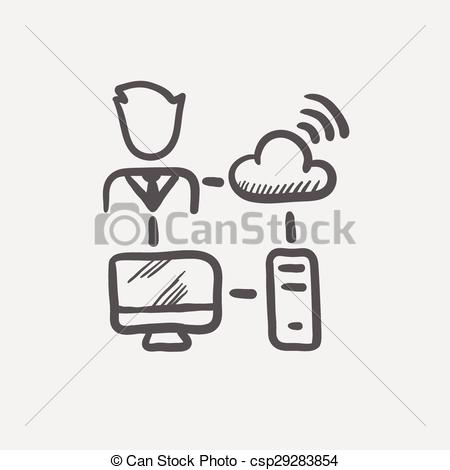 450x470 Male Office Worker With Computer Set And Wifi Sketch Icon For Web - Computer Sketch