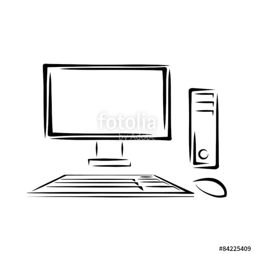 500x500 Simple Computer Sketch. Pc With Keyboard And Mouse. Stock Image - Computer Sketch