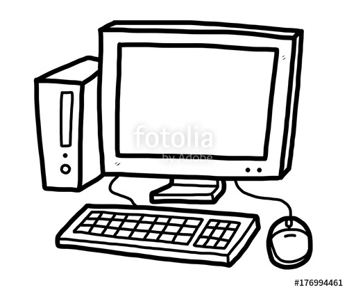500x417 Desktop Computer Cartoon Vector And Illustration, Black And - Computer Sketch