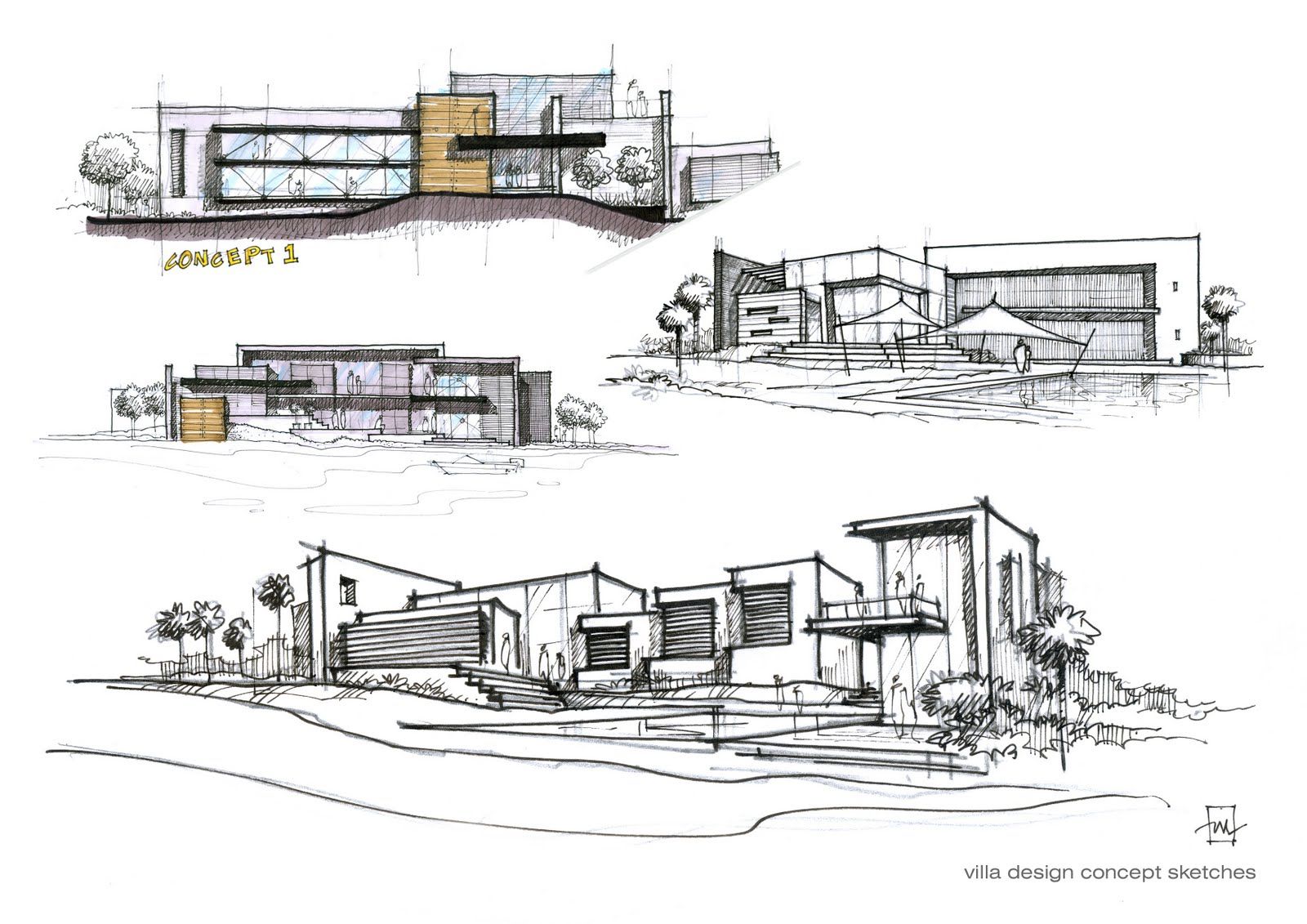 1600x1131 Villa Design Concept Sketches Atelier2 Sketching - Concept Sketches