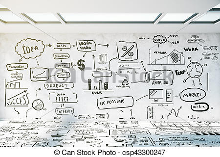 450x320 Concrete Room With Business Sketches Everywhere. 3d Rendering. - Concrete Sketch