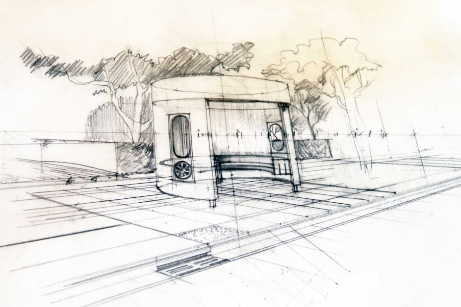 940x627 Early Sketch Of Concrete Bus Shelter - Concrete Sketch