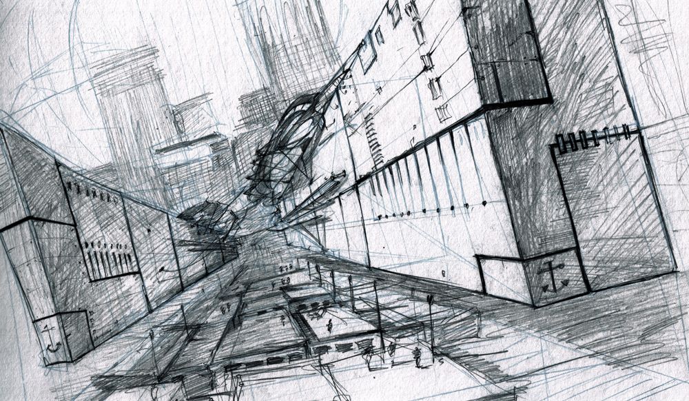 1000x582 Floating Concrete Sketch Sketches Pencil Ink 1 - Concrete Sketch