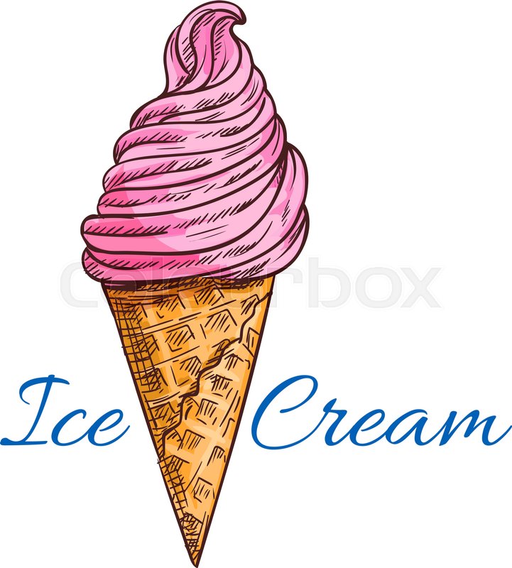 721x800 Ice Cream Cone Isolated Sketch. Strawberry Soft Serve Ice Cream In - Cone Sketch
