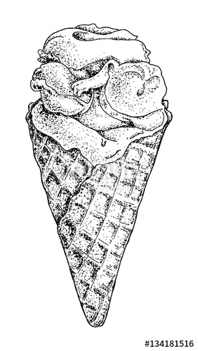 282x500 Ice Cream In Waffle Cone Sketch.hand Drawn Vector Illustration - Cone Sketch