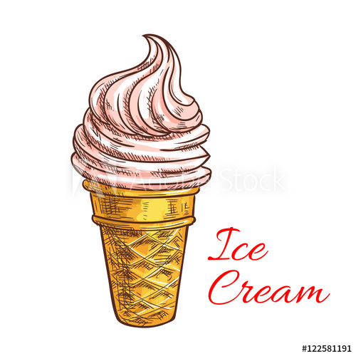 500x500 Strawberry Ice Cream Cone Sketch - Cone Sketch