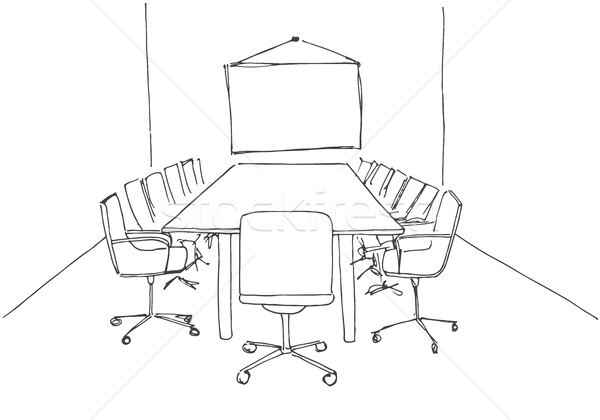 600x420 Conference Room In A Sketch Style. Hand Drawn Office Desk, Office - Conference Sketch