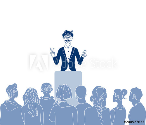 500x428 Conference Speaker. Giving A Talk On Stage On Stage To Audience In - Conference Sketch
