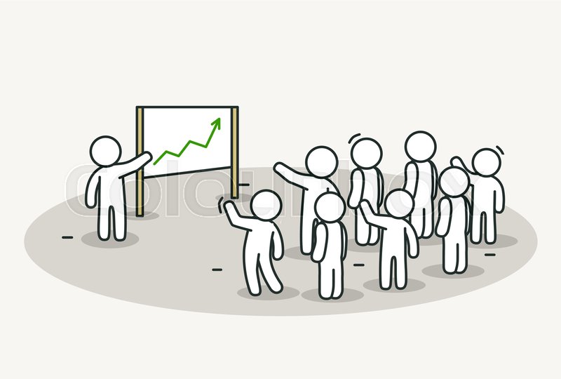 800x540 Little White People With Leader Making A Presentation. Conference - Conference Sketch