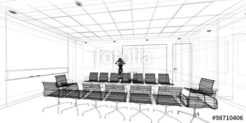 500x250 Sketch Design Of Interior Conference Room, Wire Frame Stock Photo - Conference Sketch
