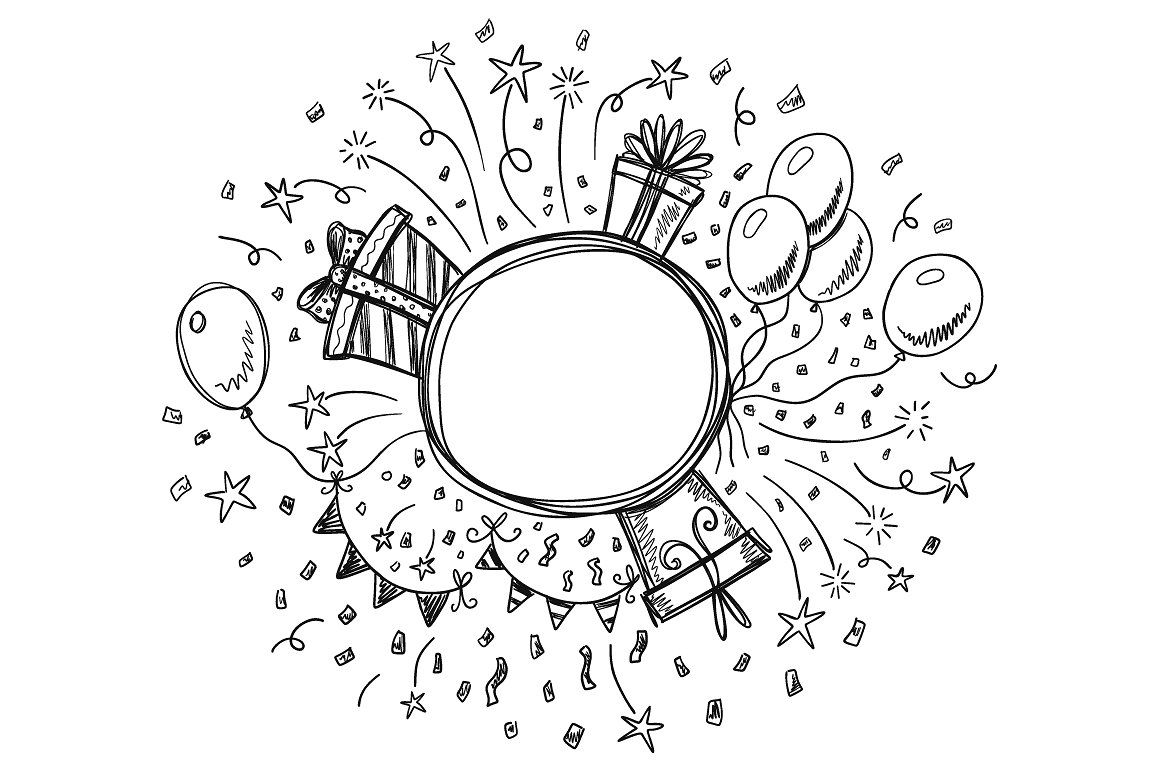 1160x772 Party Frames Hand Drawn Set Doodle Birthday Party Happy Drawing - Confetti Sketch