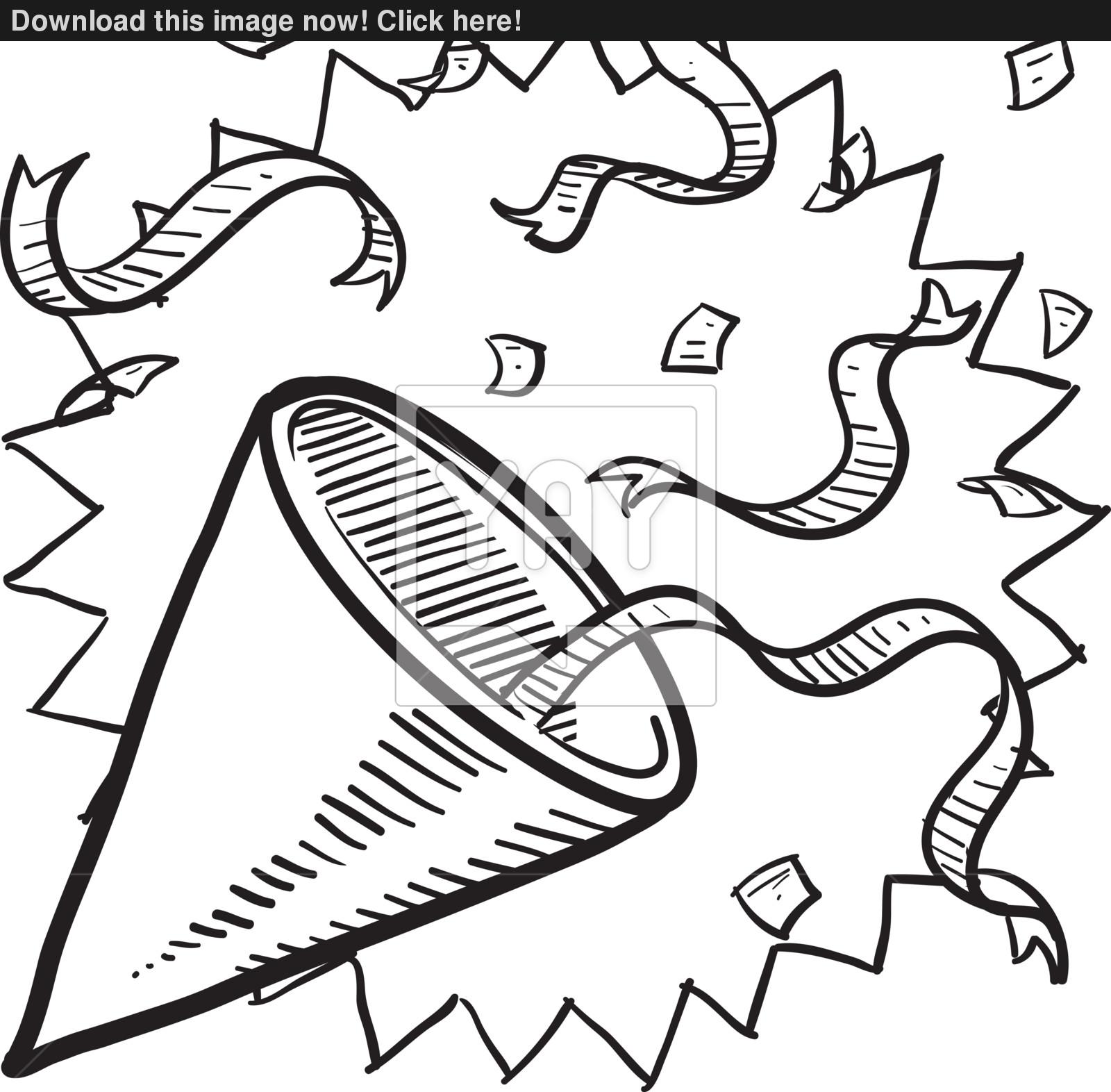 1600x1572 Party Hat With Confetti Sketch Vector - Confetti Sketch