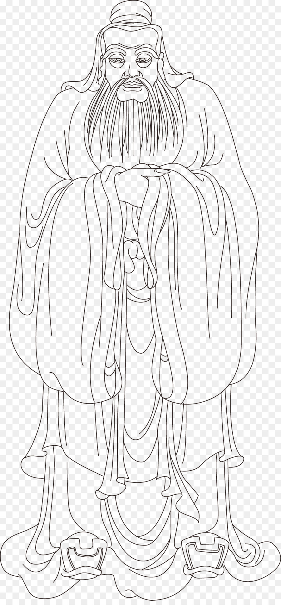 900x1940 Black And White Line Art Sketch - Confucius Sketch