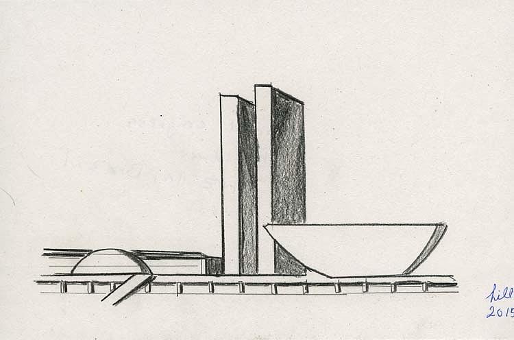 750x496 National Congress Brazillia Brazil Drawing By Lill Curth - Congress Sketch