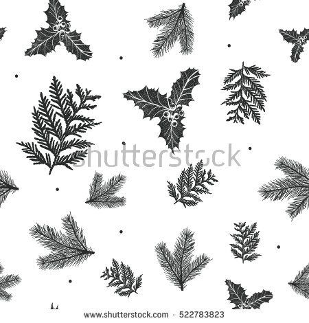450x470 Winter Pattern Christmas Pattern. Hand Drawn Conifers Fir, Larch - Conifer Sketch