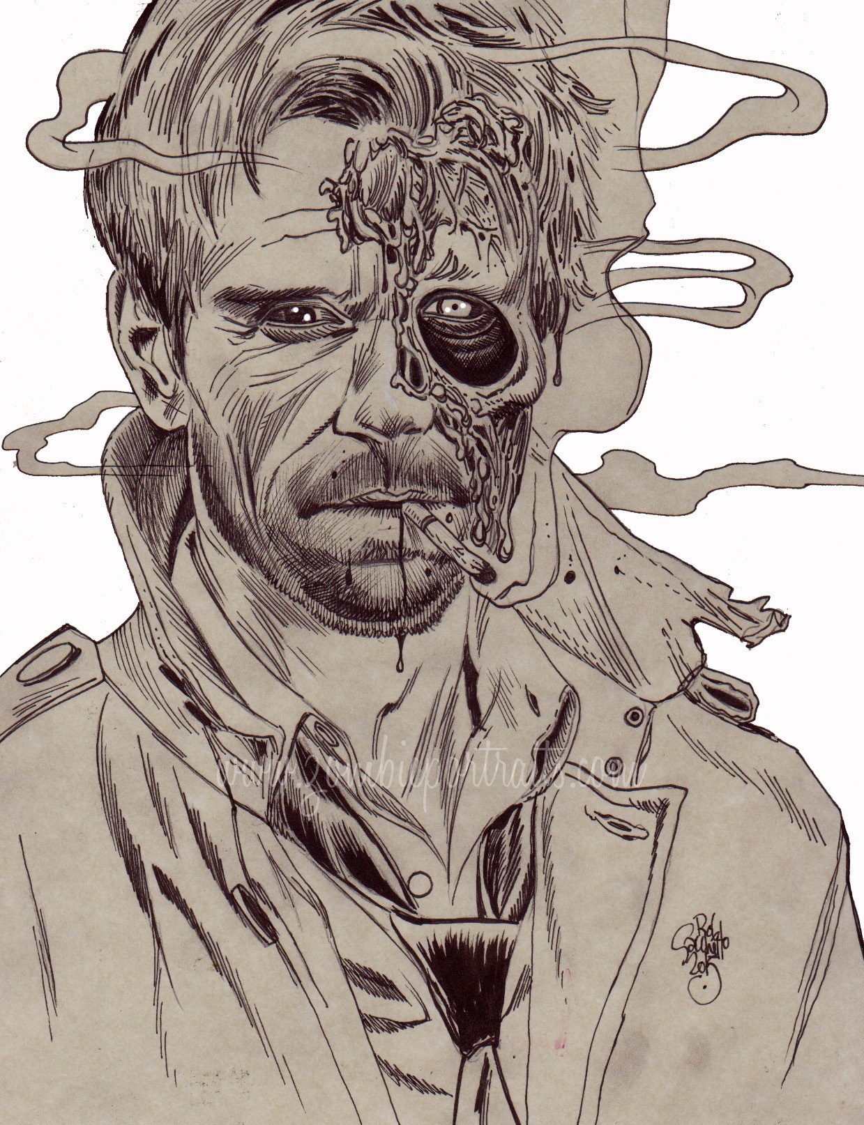 1239x1614 Zombie Art Smoking Constantine - Constantine Sketch