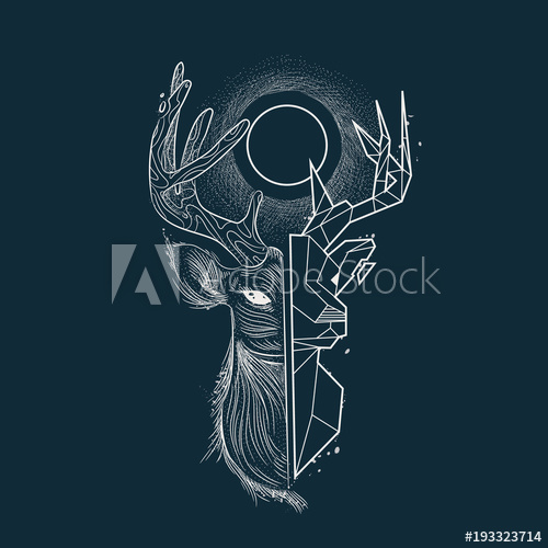 500x500 Portrait Of Deer Engraving And Polygon Style. Constellation And - Constellation Sketch