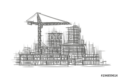500x328 Construction Site Sketch, Hand Drawn, Vector. Stock Image And - Construction Sketch
