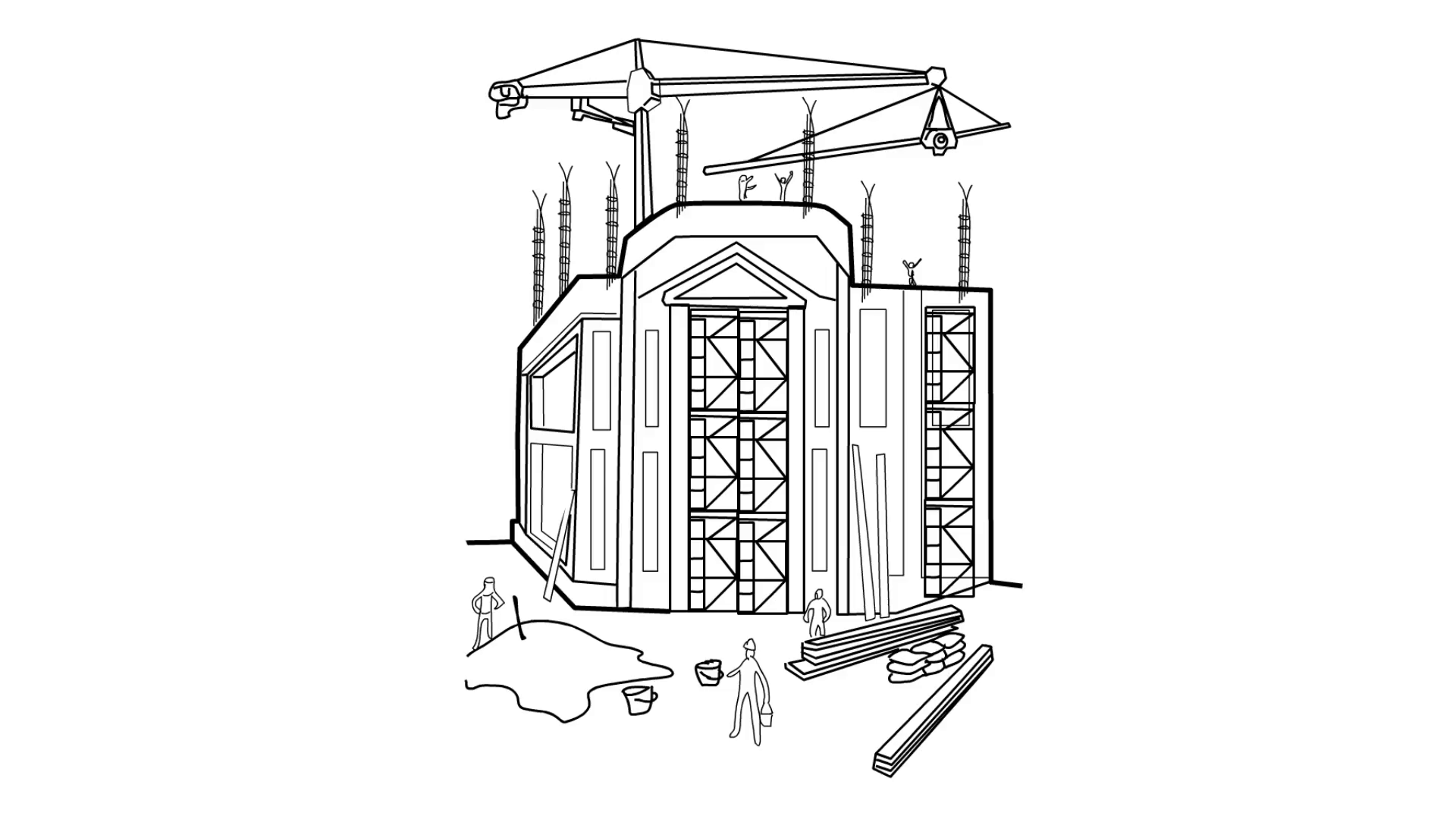 1920x1080 Under Construction Building Sketch Line Drawing Animation With - Construction Sketch