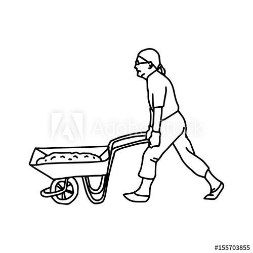 500x500 Construction Worker Pushing A Wheelbarrow - Construction Worker Sketch