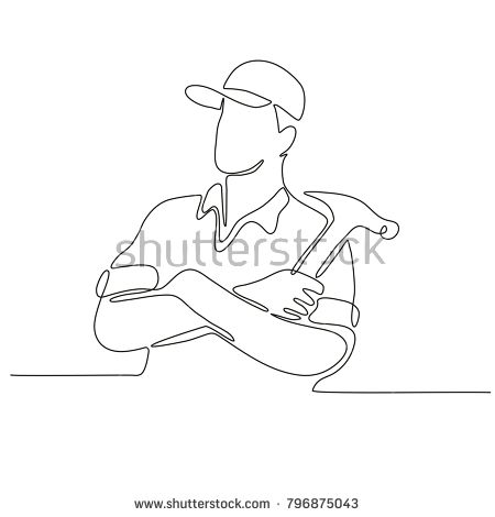 450x470 Continuous Line Drawing Illustration Of A Builder, Carpenter Or - Construction Worker Sketch