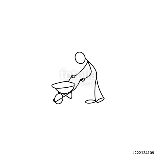 500x500 Cartoon Icon Of Sketch Stick Figure Man. Construction Worker With - Construction Worker Sketch